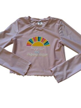 art class Pink Long-Sleeve Rashguard with Rainbow Sun Graphic